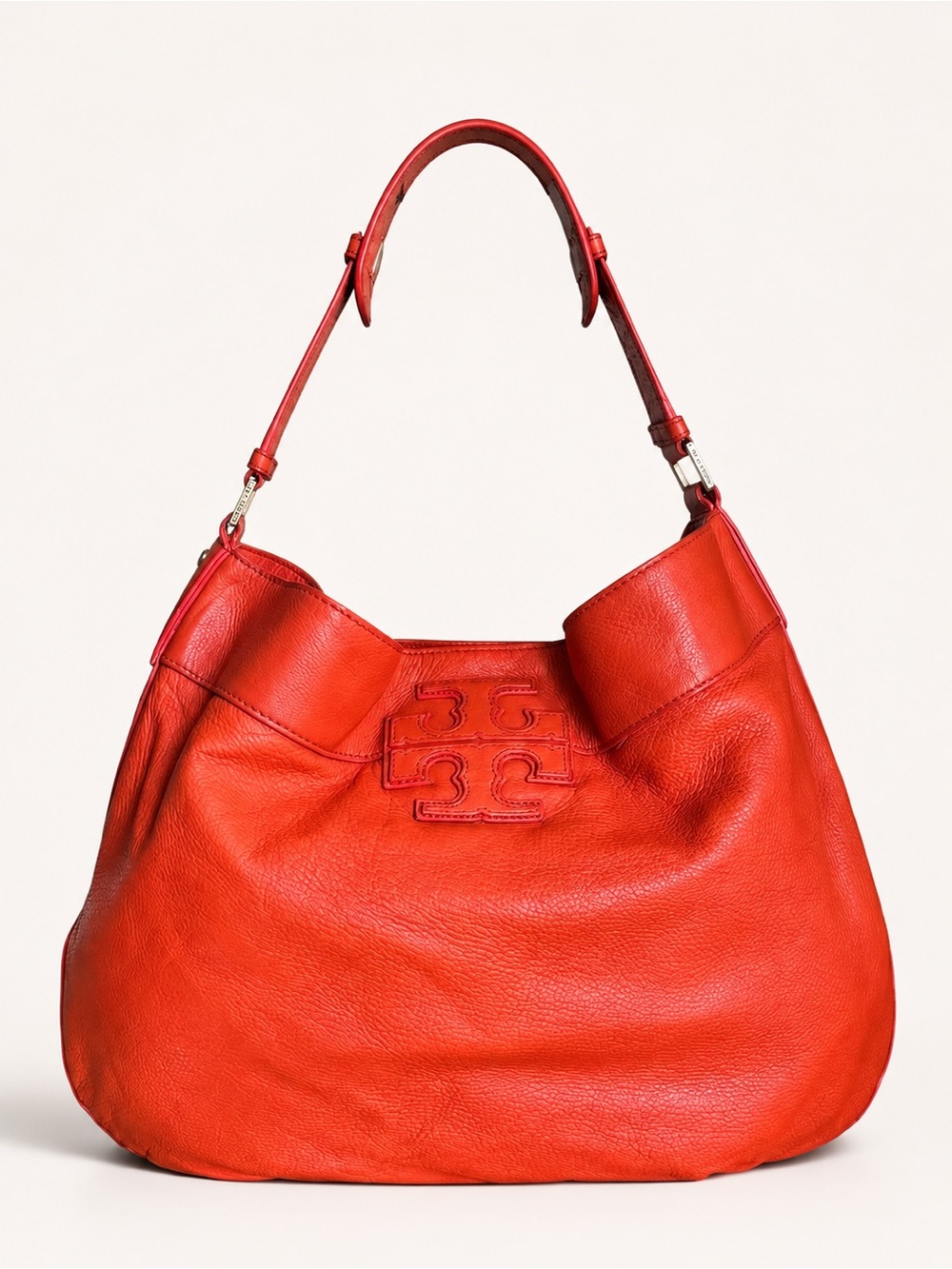Tory Burch Taylor Large Coral Pebbled Leather Hobo Shoulder Bag